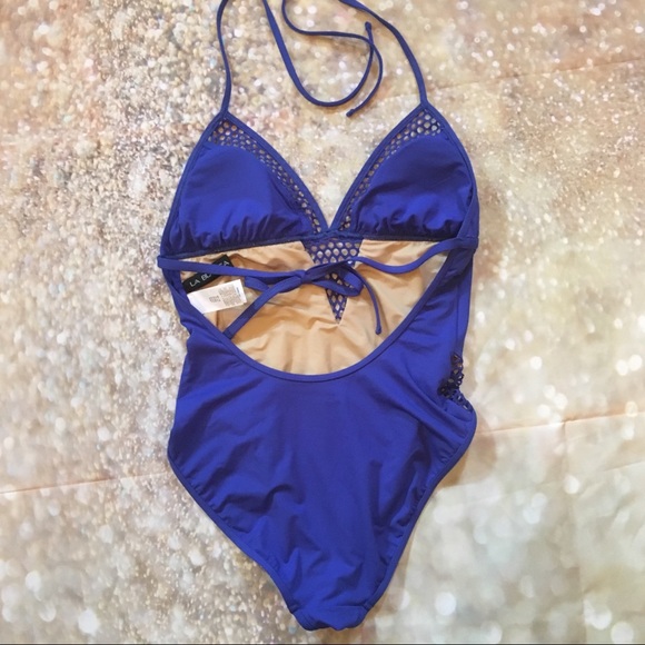 La Blanca Blue Net All Meshed Up Halter Swimsuit 6 - Picture 8 of 8